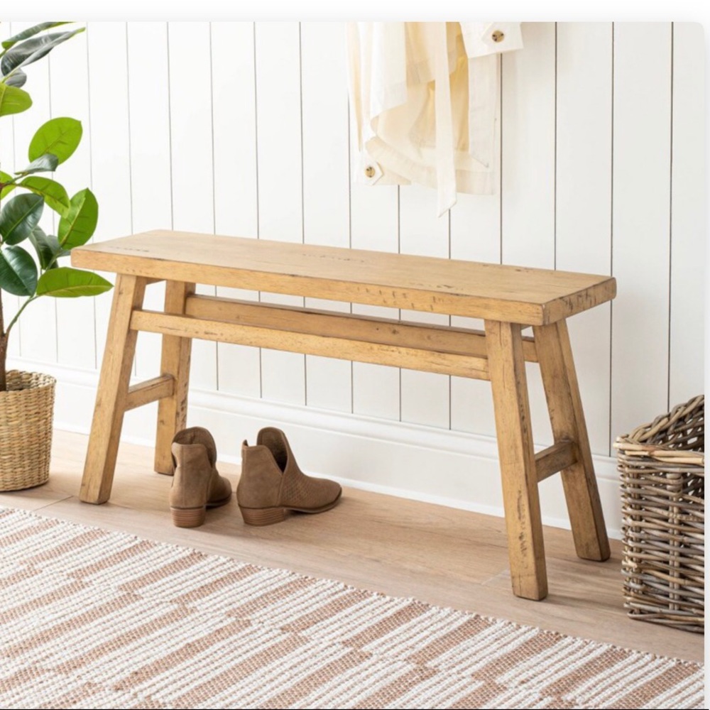 Wooden Bench Natural-Threshold designed with Studio McGee